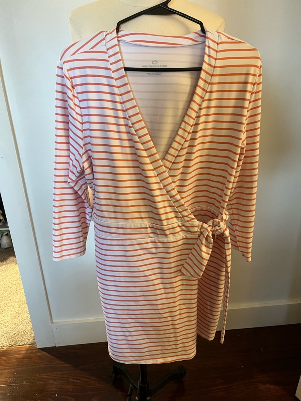 Southern Tide Coral and White Striped Top